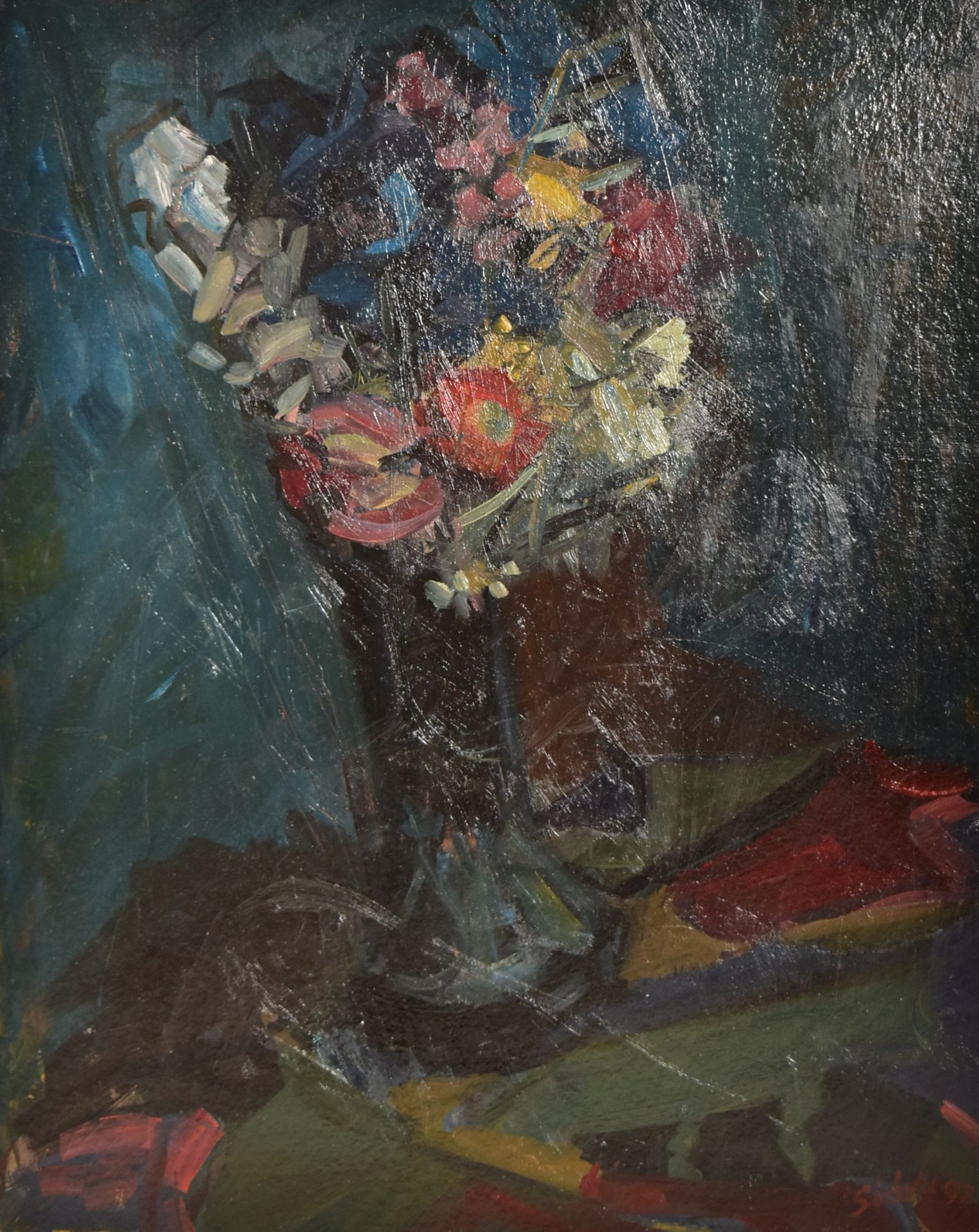 DAWN SIDOLI (1933-2022) - DRIED FLOWERS AND A PEWTER VASE - 1992