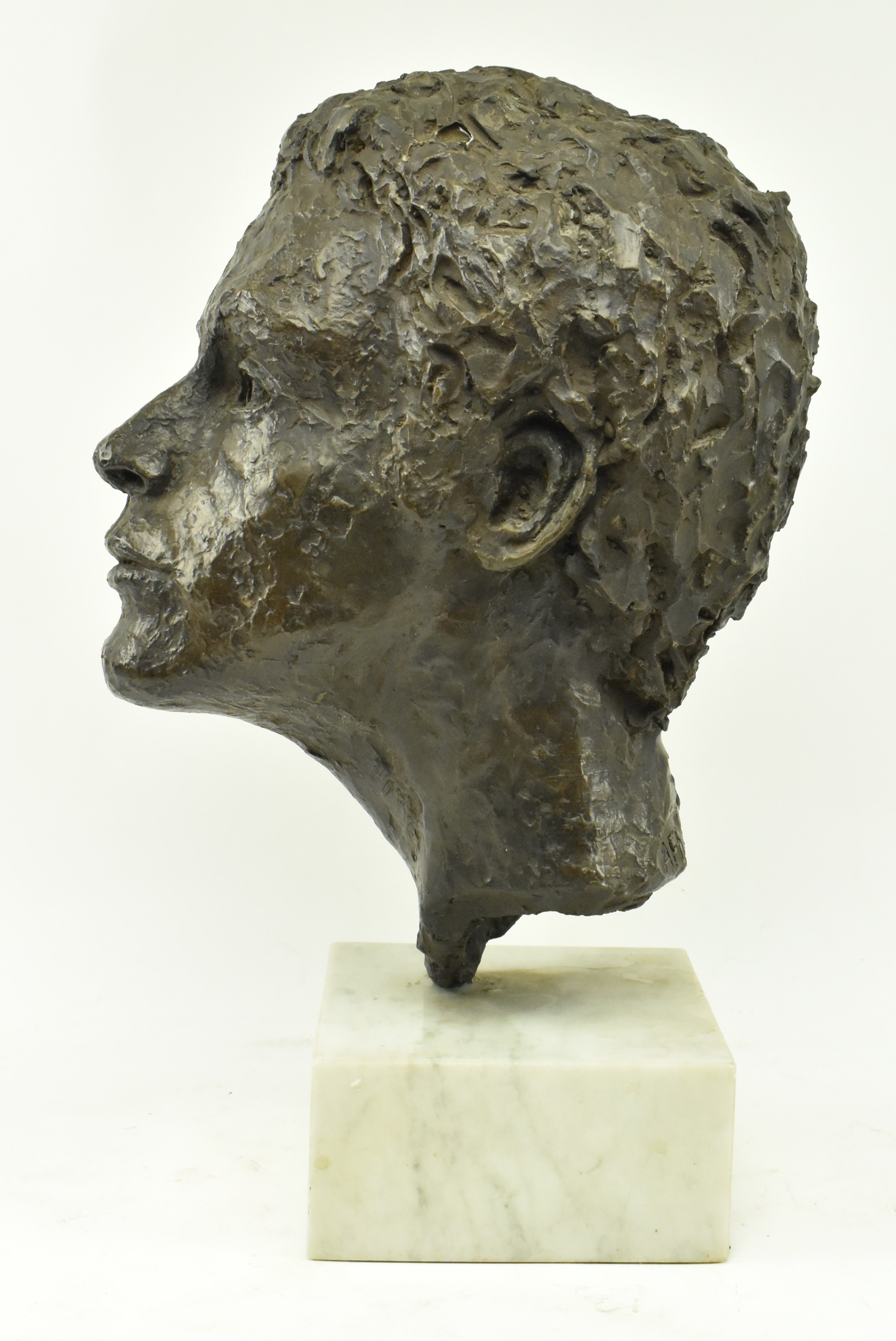 LARGE 20TH CENTURY PATINATED RESIN BUST OF MALE HEAD - Image 3 of 6