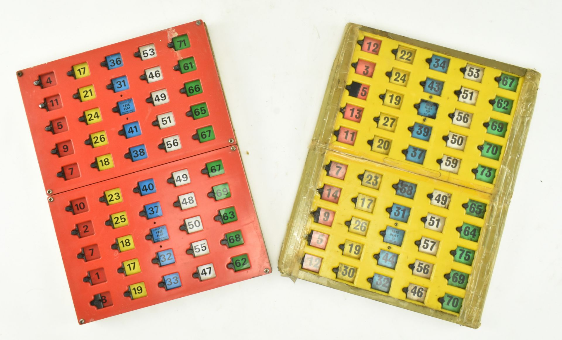 PAIR OF VINTAGE FAIRGROUND HANDHELD BINGO BOXES