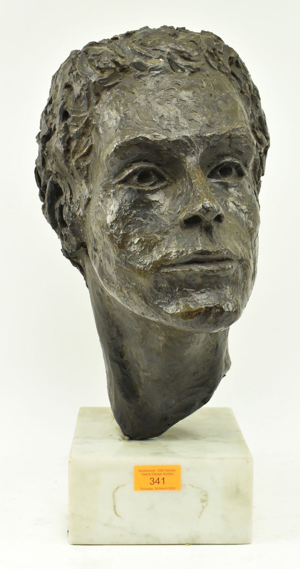 LARGE 20TH CENTURY PATINATED RESIN BUST OF MALE HEAD - Image 2 of 6