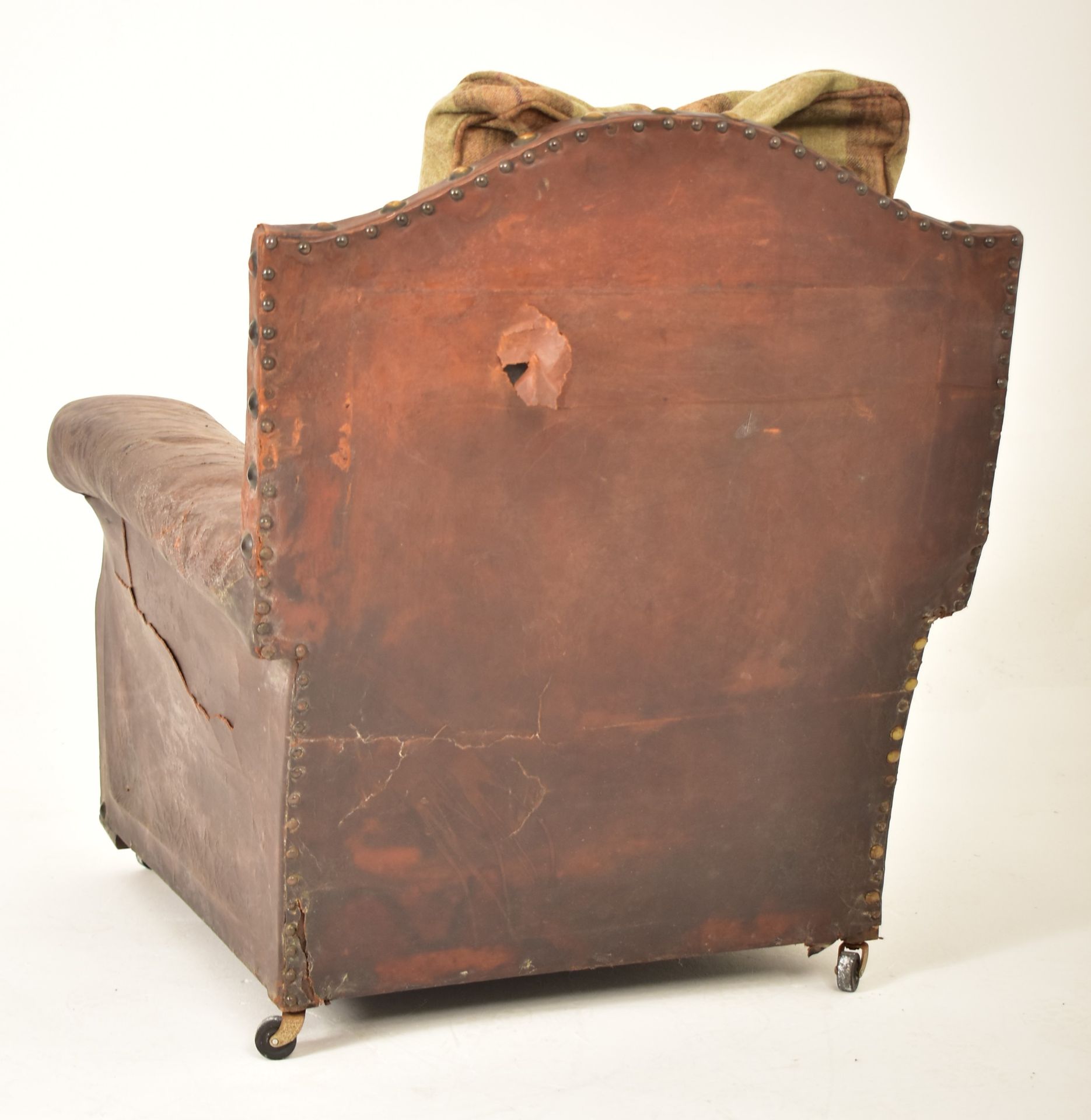 EARLY 20TH CENTURY LEATHER & BRASS STUDDED ARMCHAIR - Image 9 of 9