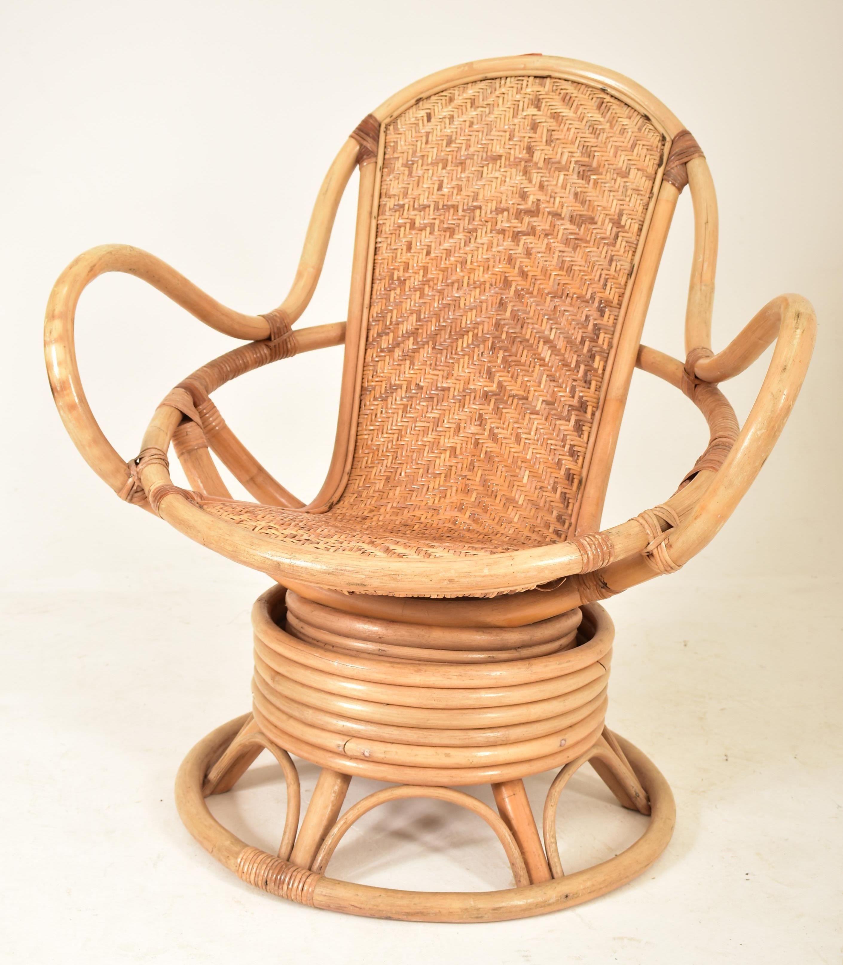 RETRO 20TH CENTURY BAMBOO AND WICKER SWIVEL EGG CHAIR