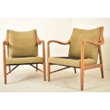 PAIR OF CONTEMPORARY RETRO STYLE OAK FRAMED ARMCHAIRS