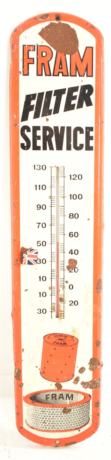 FRAM - VINTAGER AMERICAN ENAMEL ADVERTISING THERMOMETER