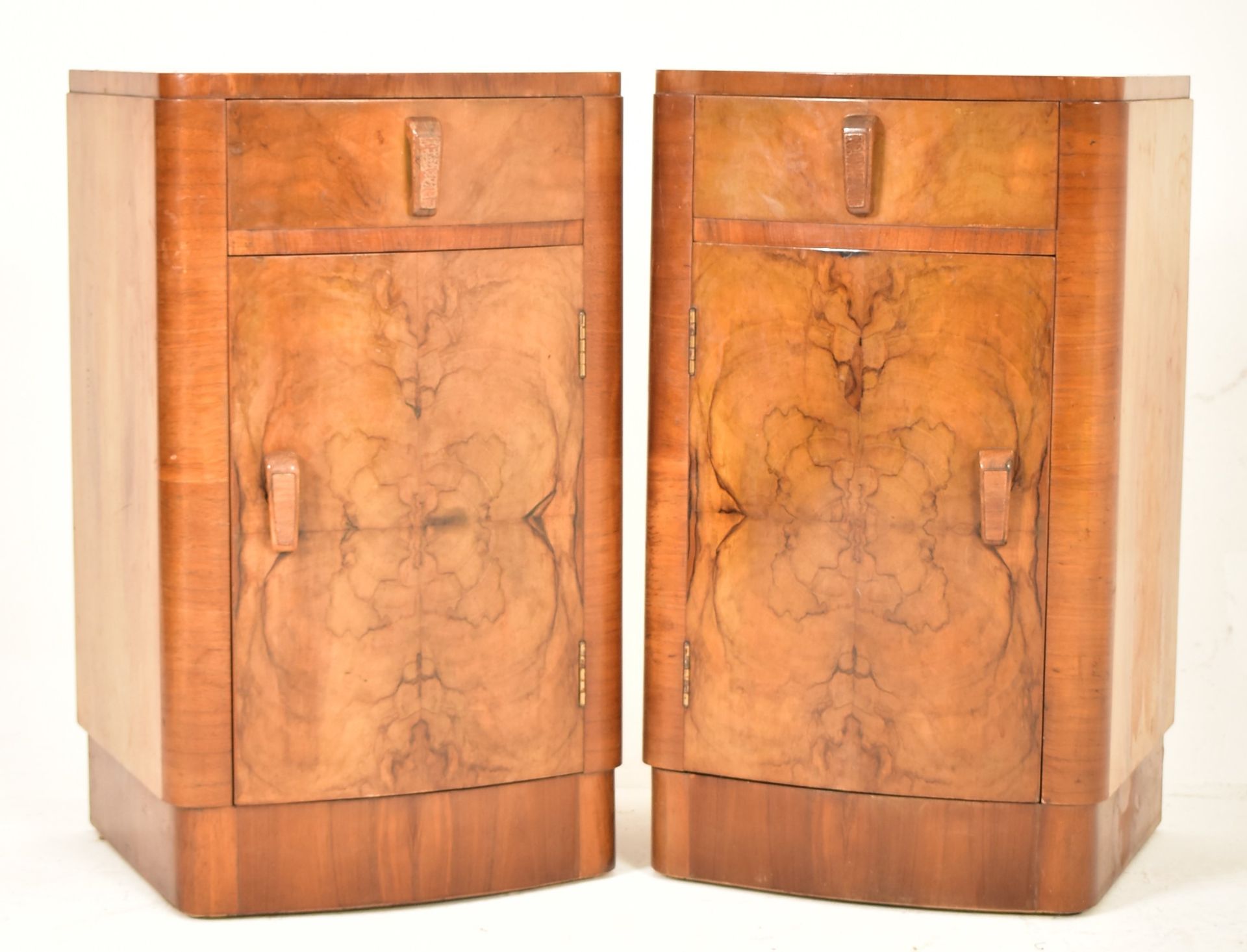 PAIR OF 20TH CENTURY ART DECO WALNUT BEDSIDE CUPBOARDS