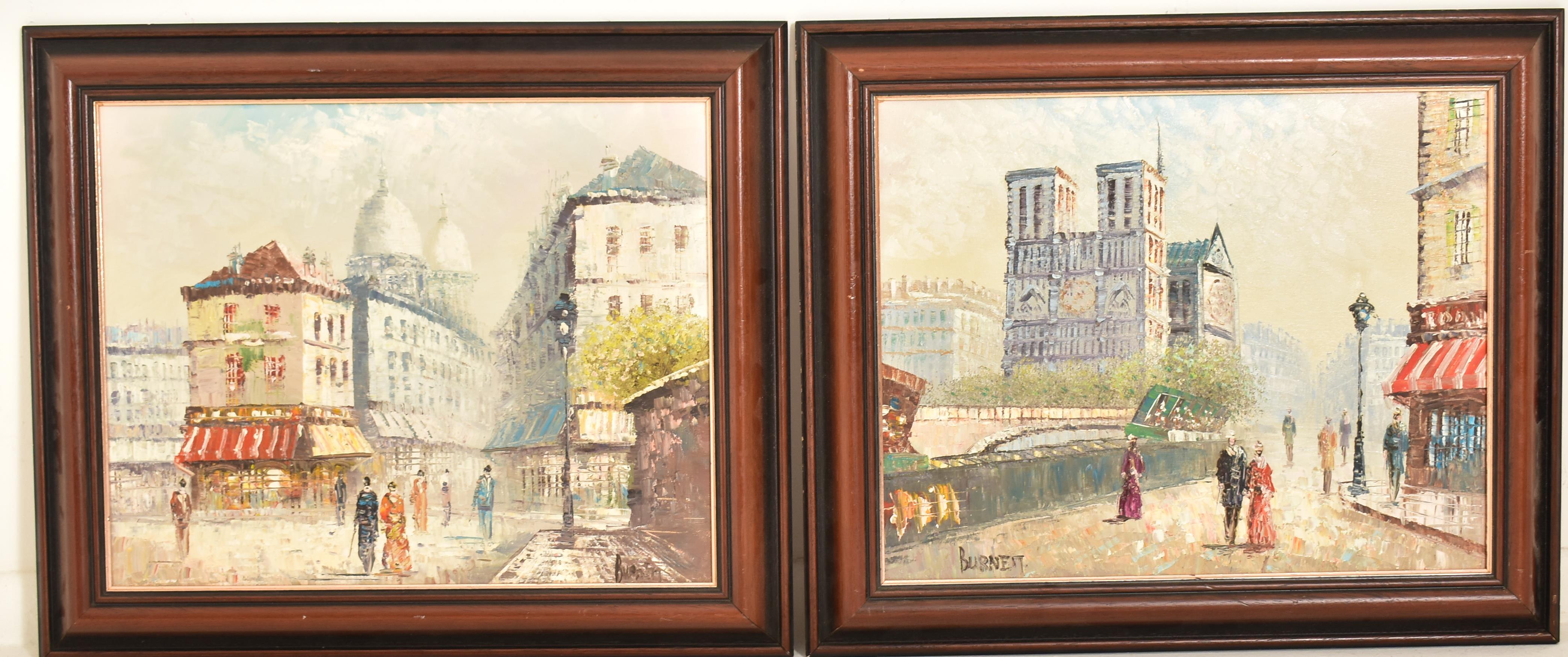 CAROLINE BURNETT - PAIR OF OIL ON CANVAS PARIS STREET SCENES