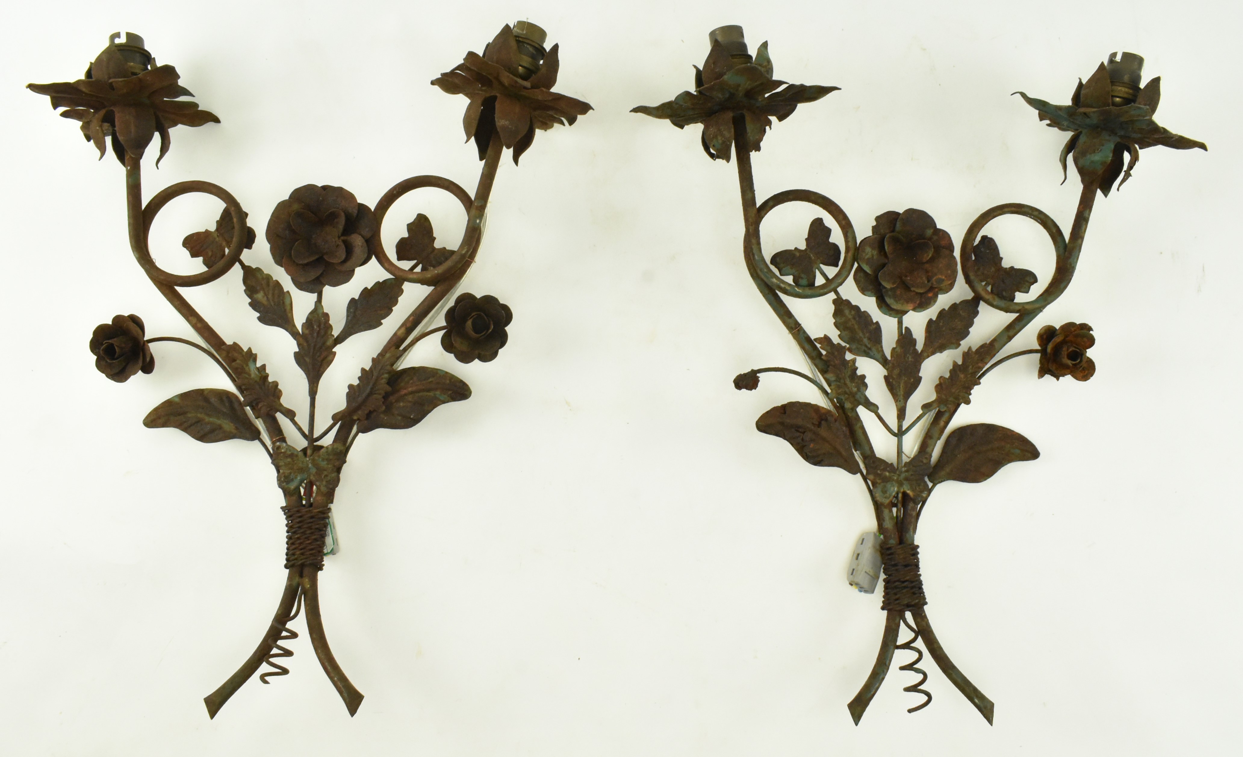 PAIR OF 20TH CENTURY WORKED METAL WALL SCONCES