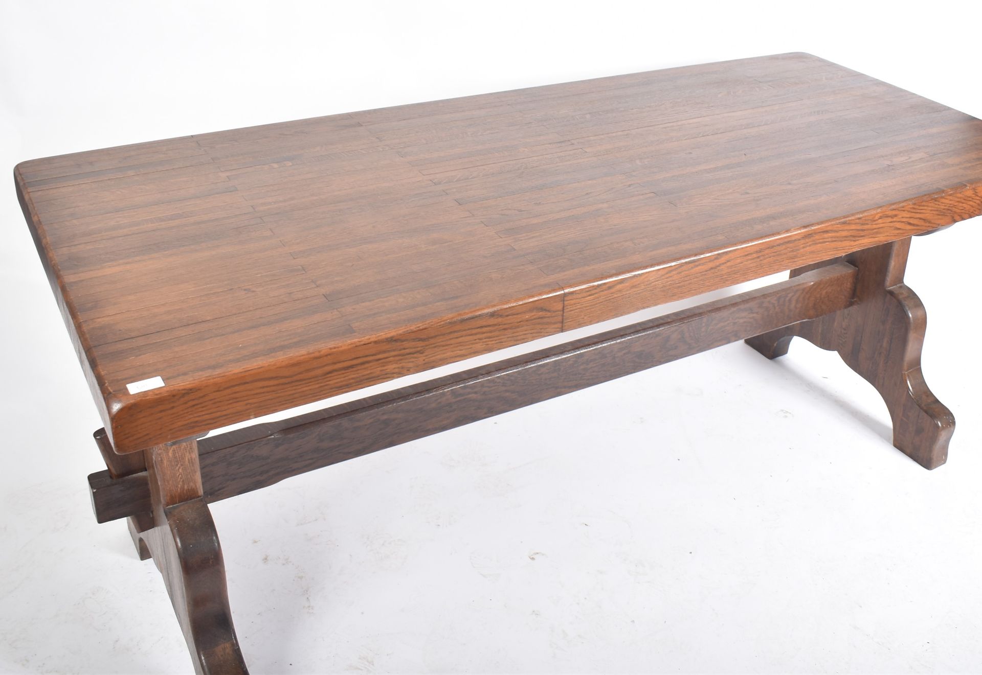 20TH CENTURY VICTORIAN MANNER OAK REFECTORY TRESTLE TABLE - Image 2 of 7