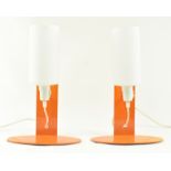 PAIR OF SCANDINAVIAN STYLE PAINTED METAL & OPALINE GLASS LAMPS