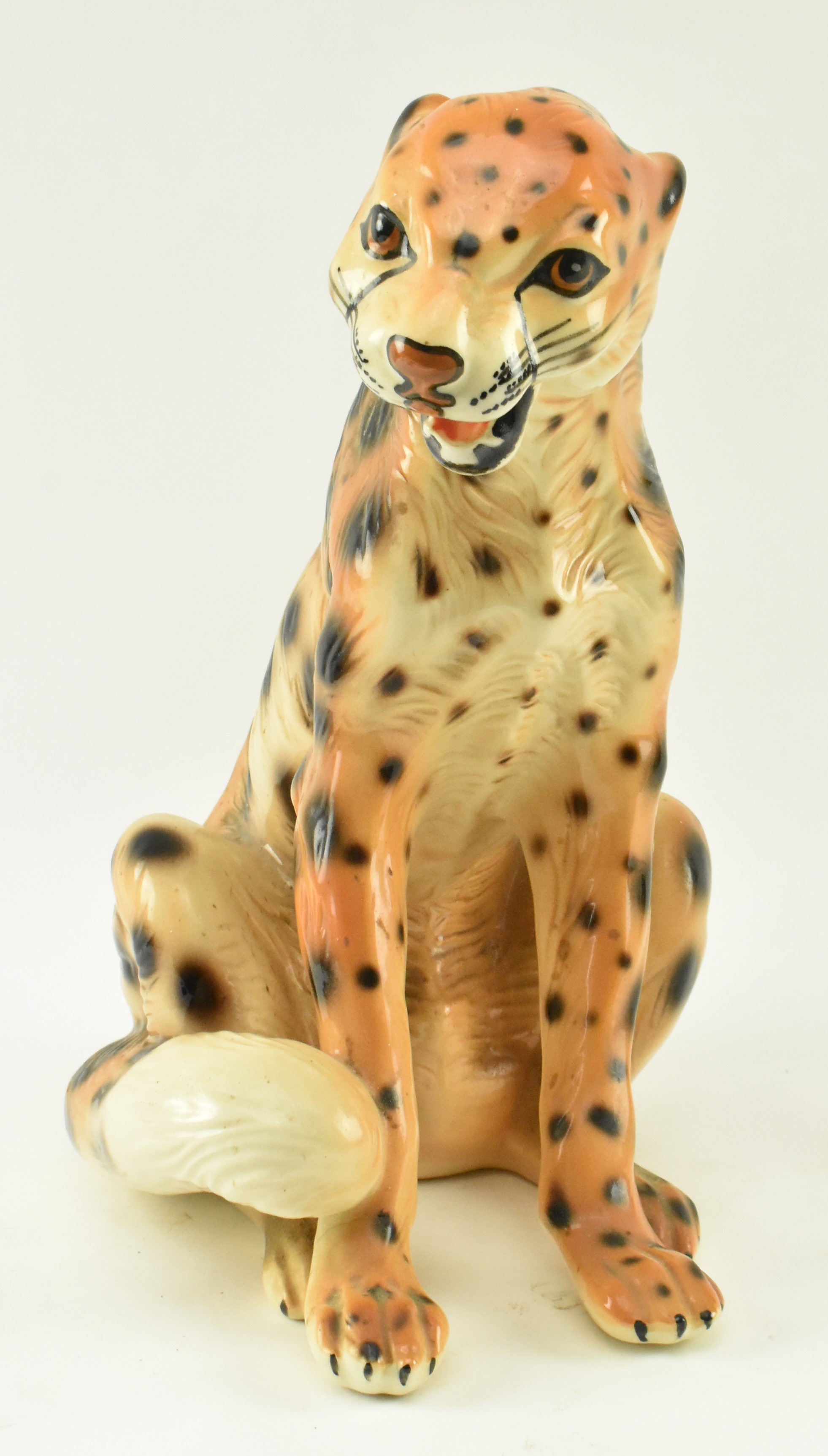 20TH CENTURY ITALIAN MAJOLICA CERAMIC LEOPARD FIGURE - Image 5 of 6