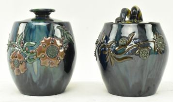 ELTONWARE POTTERY, CLEVEDON - TWO LIDDED TOBACCO JARS