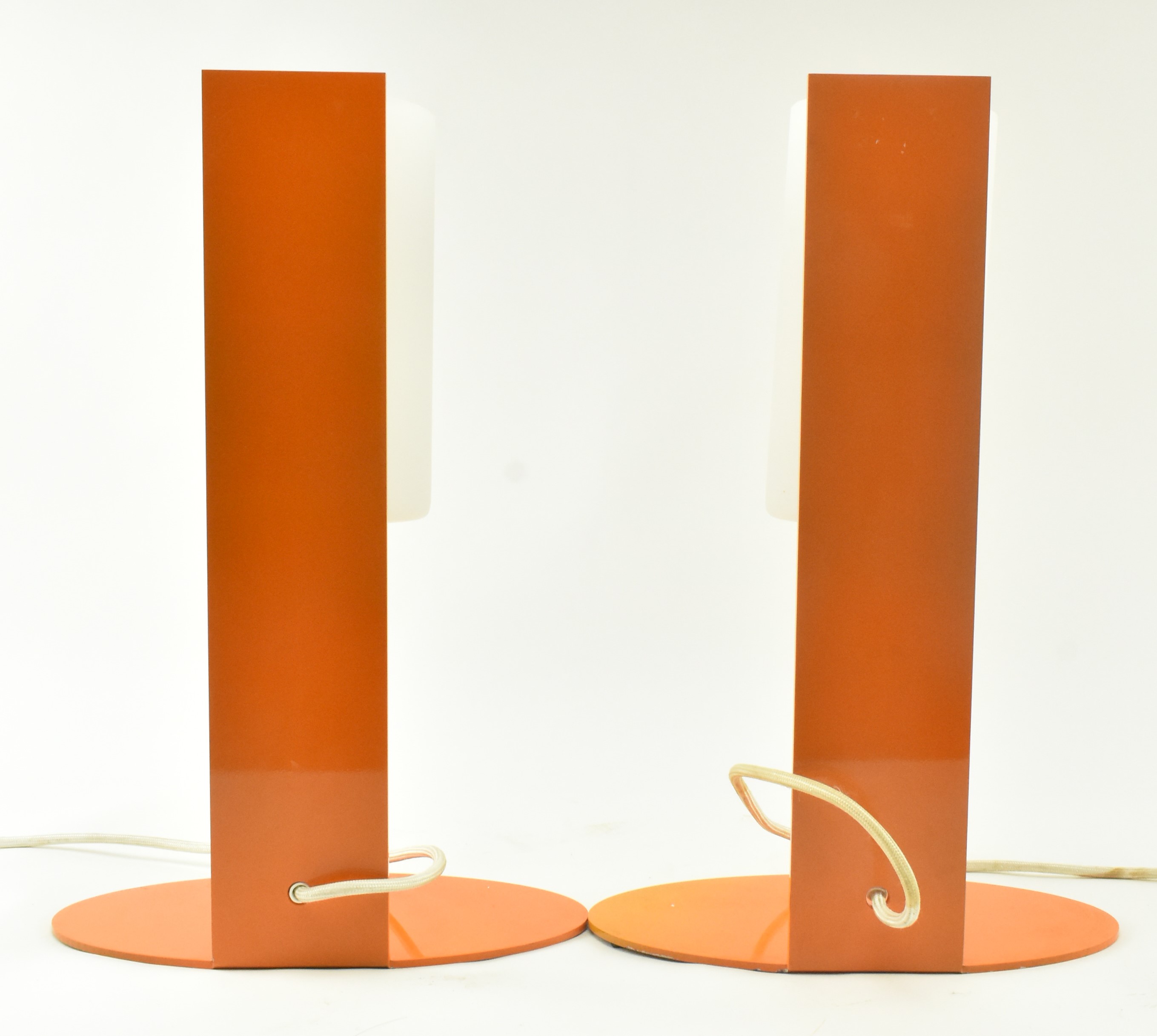 PAIR OF SCANDINAVIAN STYLE PAINTED METAL & OPALINE GLASS LAMPS - Image 6 of 6