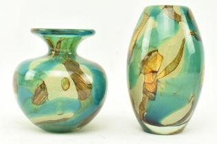 MDINA - TWO TIGER PATTERN POLYCHROME GLASS VASES