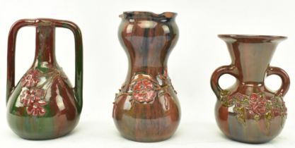 ELTONWARE POTTERY, CLEVEDON - THREE GLAZED SHAPED VASES