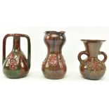 ELTONWARE POTTERY, CLEVEDON - THREE GLAZED SHAPED VASES