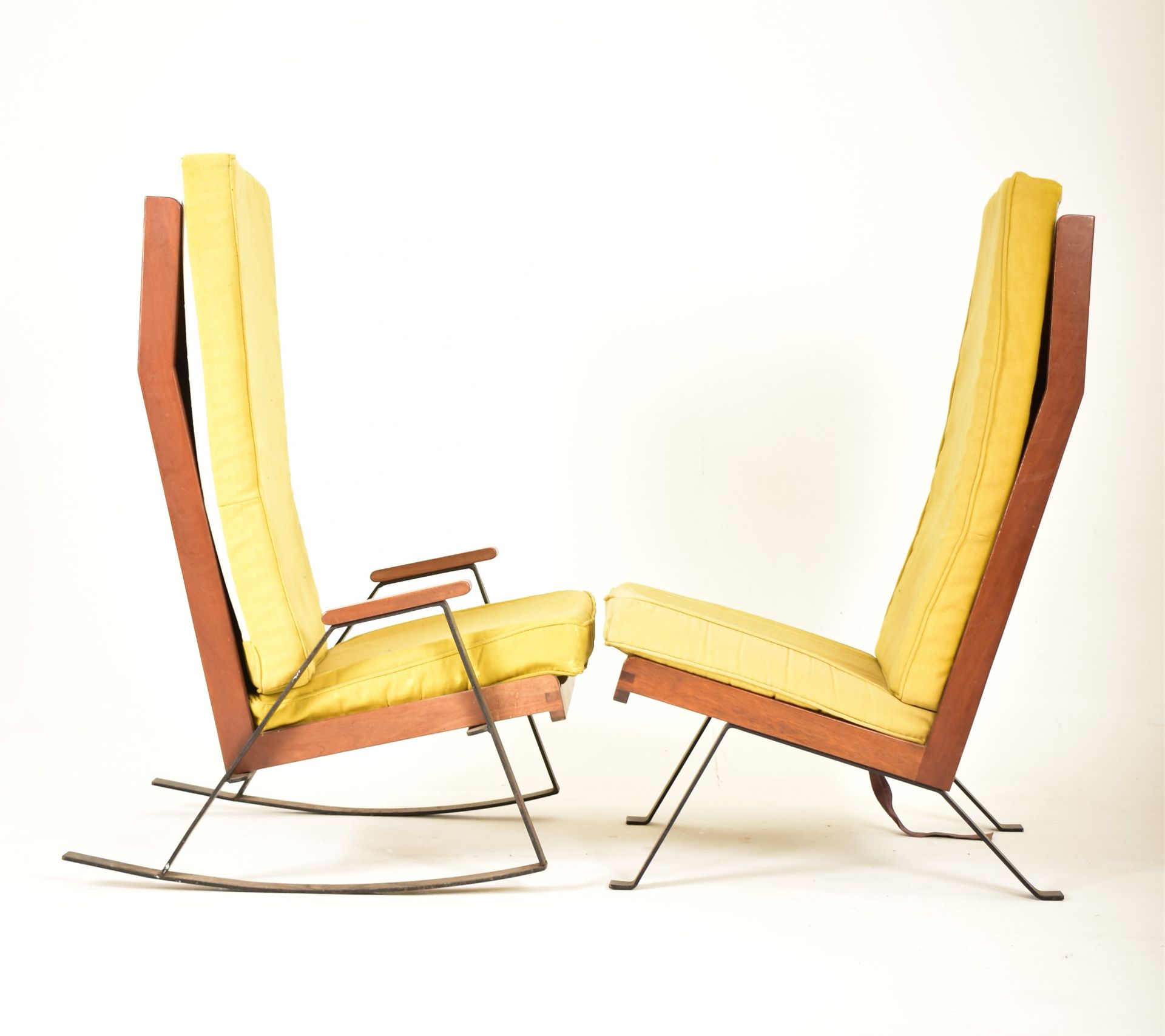 PAIR OF RETRO 20TH CENTURY TEAK AND METAL FRAMED ARMCHAIRS - Image 3 of 6