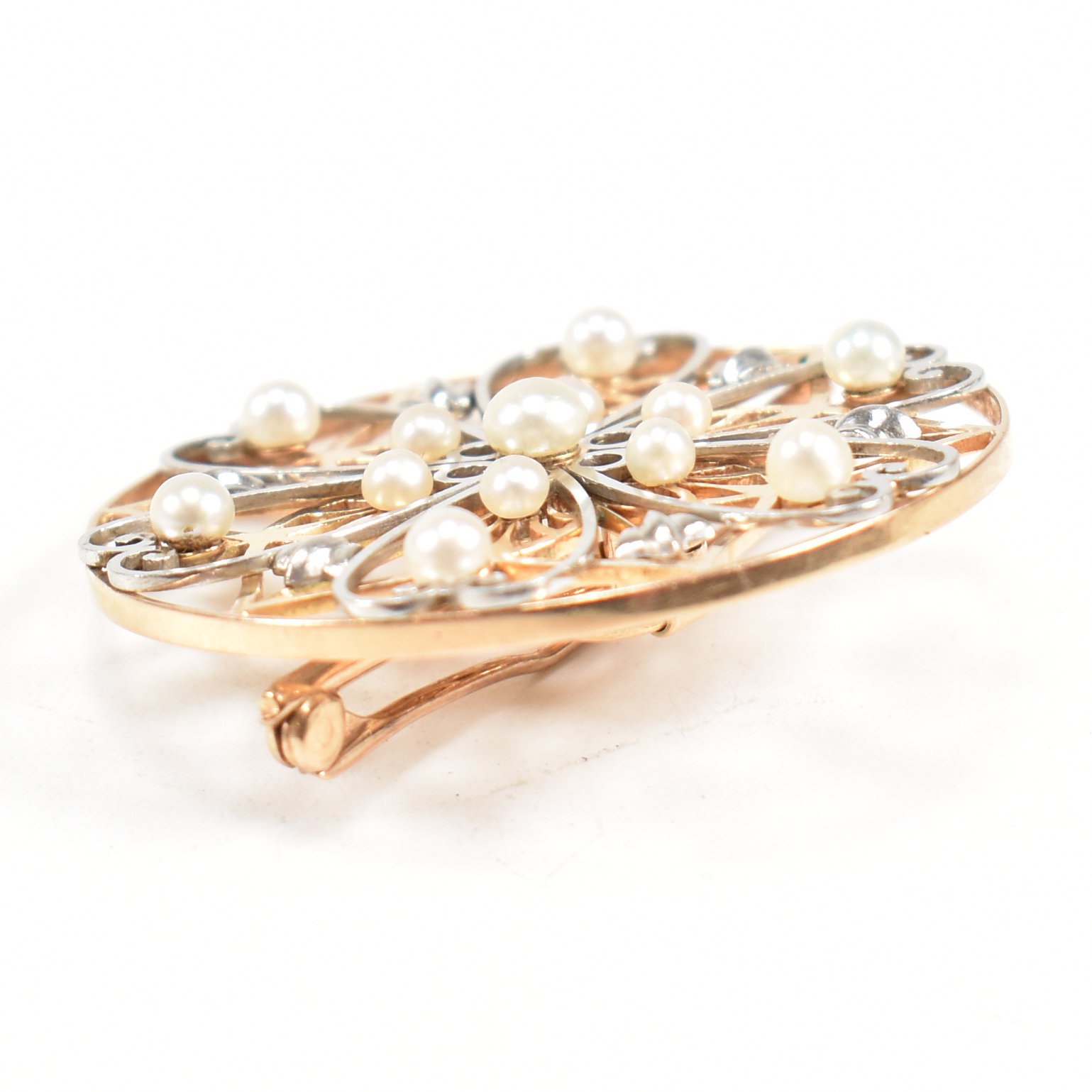 EDWARDIAN GOLD PLATINUM & PEARL BROOCH PIN - Image 8 of 9