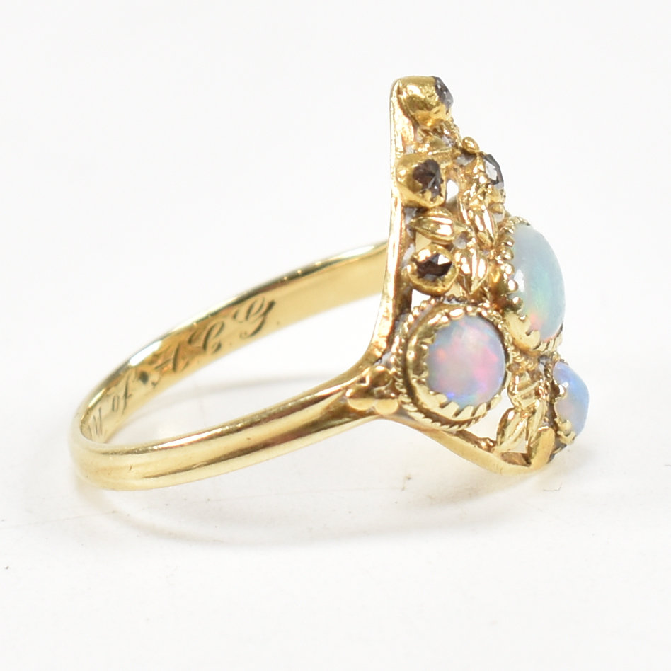 ART NOUVEAU 18CT GOLD OPAL & DIAMOND PANEL RING - Image 3 of 9