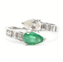 HALLMARKED 18CT WHITE GOLD EMERALD & DIAMOND RING