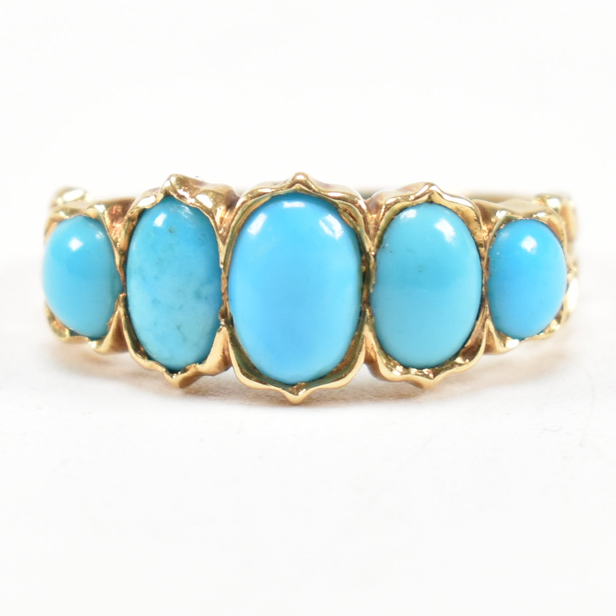 19TH CENTURY VICTORIAN FIVE STONE TURQUOISE SET RING