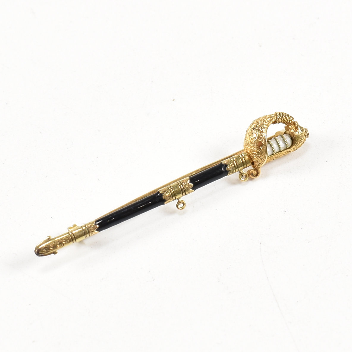 EARLY 20TH CENTURY CASED GOLD ENAMEL SWORD BROOCH PIN - Image 2 of 8