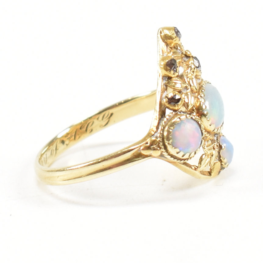 ART NOUVEAU 18CT GOLD OPAL & DIAMOND PANEL RING - Image 4 of 9