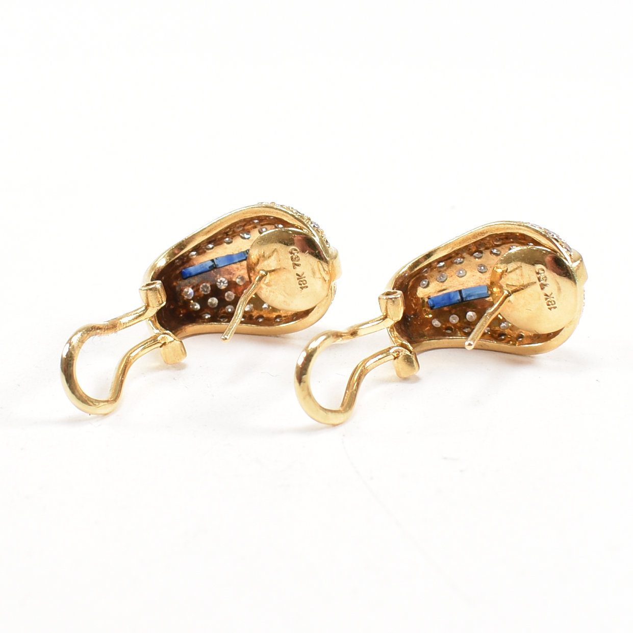 PAIR OF 18CT GOLD ART DECO STYLE SAPPHIRE & DIAMOND EARRINGS - Image 3 of 8