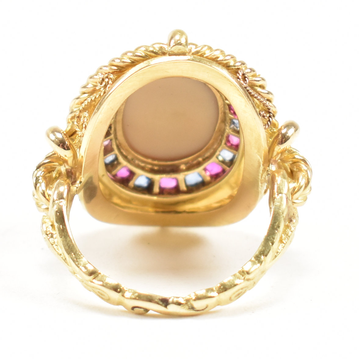 18CT GOLD BLACKAMOOR AGATE CAMEO RUBY & SAPPHIRE RING - Image 6 of 8