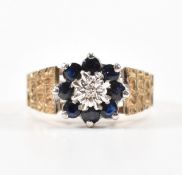 HALLMARKED 9CT GOLD SAPPHIRE & DIAMOND RING