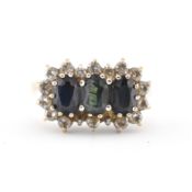 HALLMARKED 9CT GOLD SAPPHIRE & CZ RING