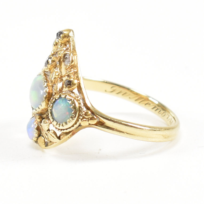 ART NOUVEAU 18CT GOLD OPAL & DIAMOND PANEL RING - Image 5 of 9