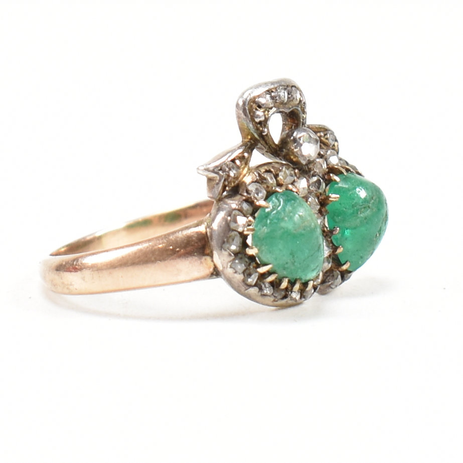 19TH CENTURY VICTORIAN EMERALD & DIAMOND TWIN HEART RING - Image 3 of 9