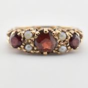 HALLMARKED 9CT GOLD, GARNET & SEED PEARL RING