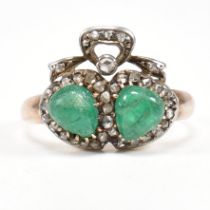 19TH CENTURY VICTORIAN EMERALD & DIAMOND TWIN HEART RING