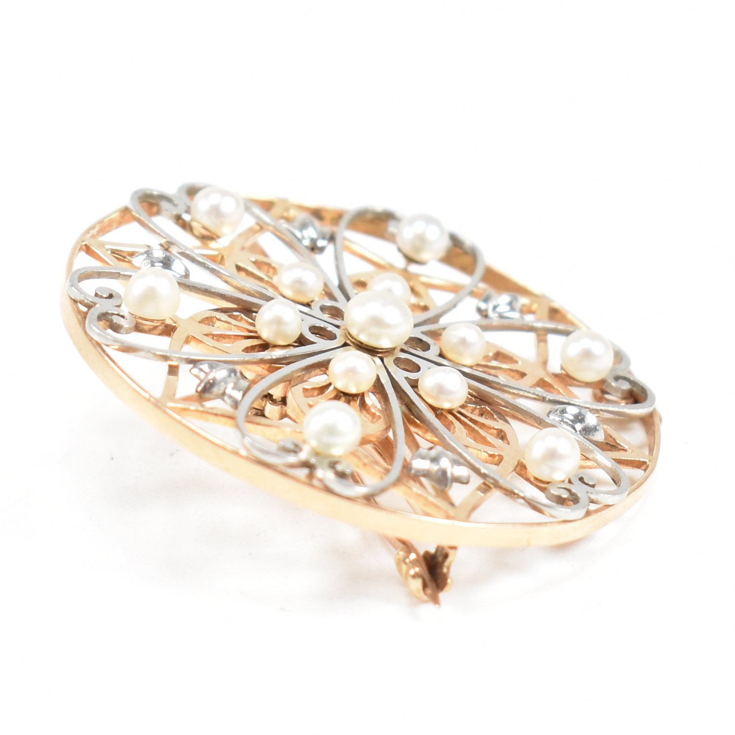 EDWARDIAN GOLD PLATINUM & PEARL BROOCH PIN - Image 7 of 9