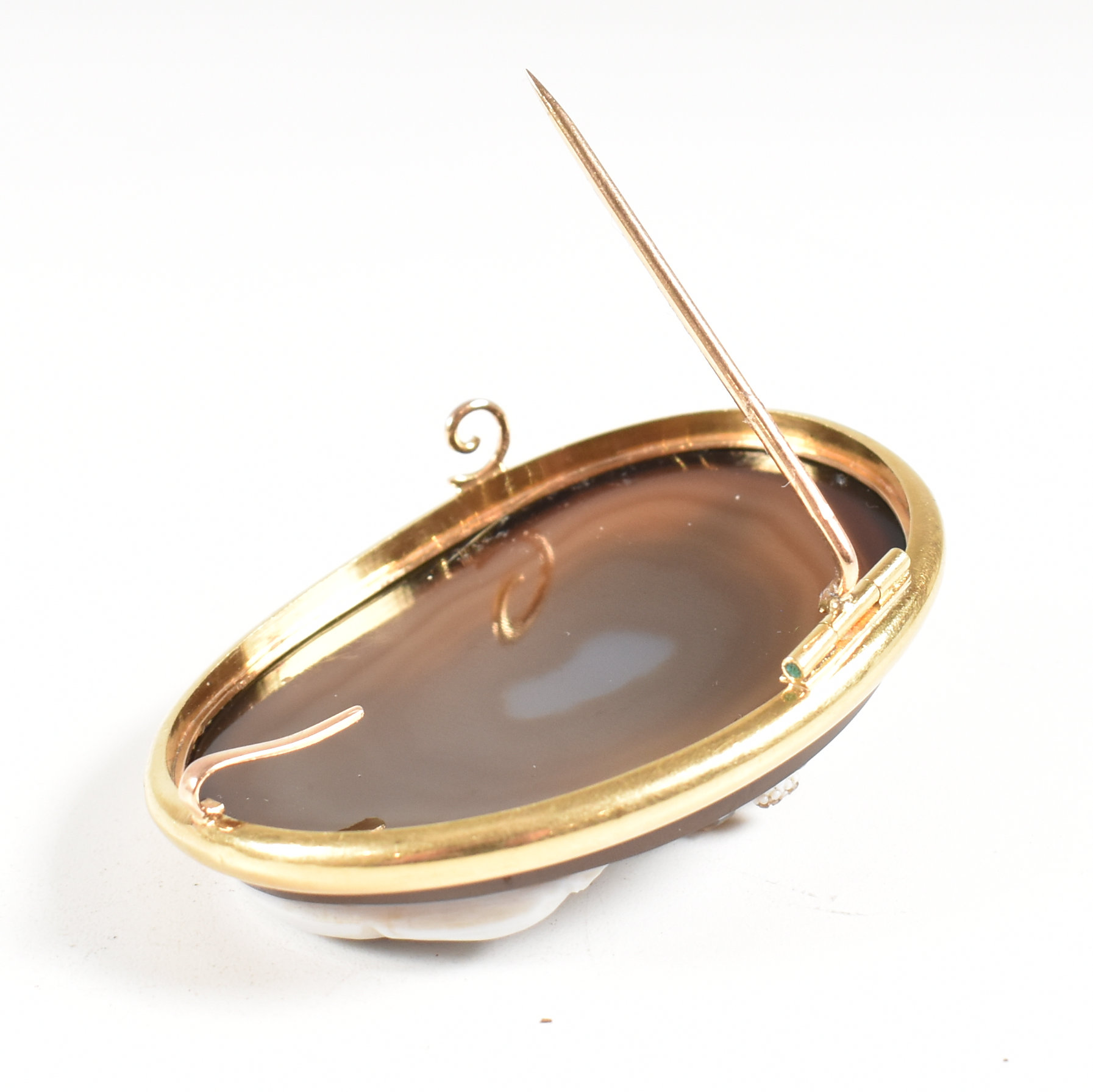 LARGE FRENCH 18CT GOLD AGATE BROOCH PIN - Image 7 of 8