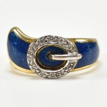 HALLMARKED 18CT GOLD DIAMOND & ENAMEL BUCKLE RING