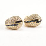 PAIR OF 18CT GOLD ART DECO STYLE SAPPHIRE & DIAMOND EARRINGS