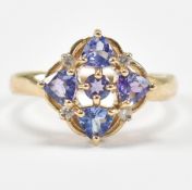 HALLMARKED 9CT GOLD TANZANITE & DIAMOND CLUSTER RING