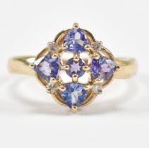 HALLMARKED 9CT GOLD TANZANITE & DIAMOND CLUSTER RING