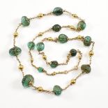 GOLD & CARVED EMERALD BEAD NECKLACE