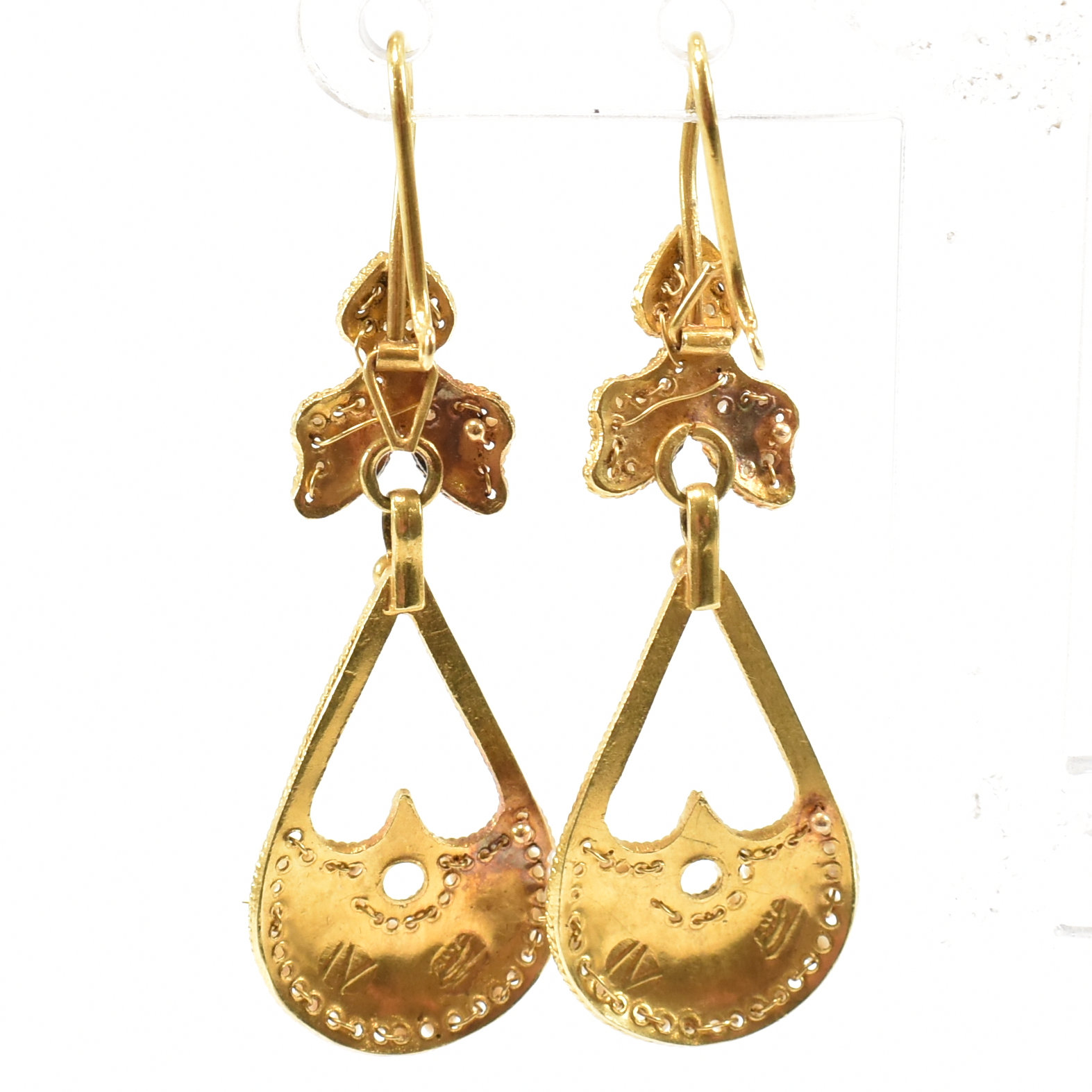 PAIR OF FRENCH 18CT GOLD & SEED PEARL PENDANT EARRINGS - Image 9 of 9