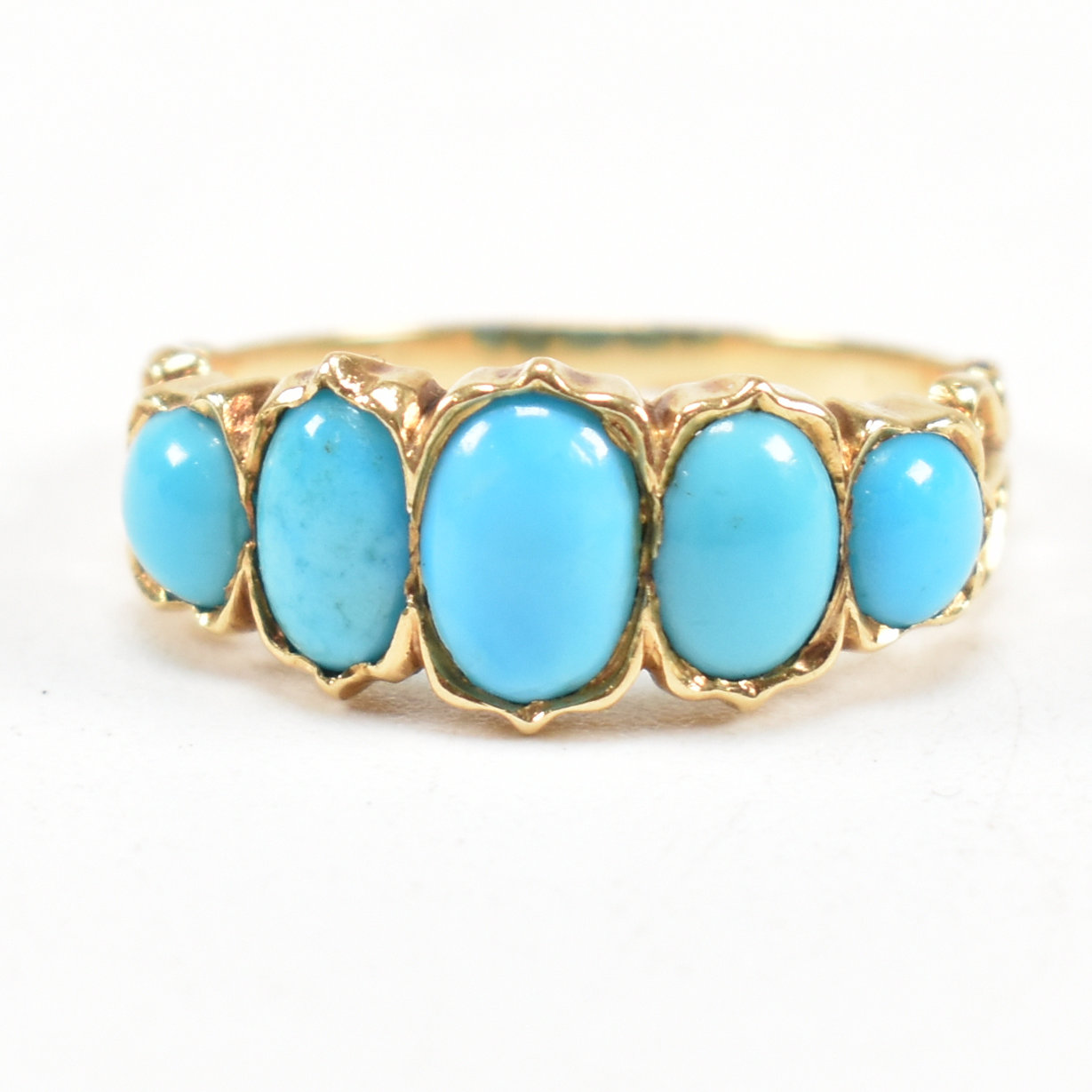 19TH CENTURY VICTORIAN FIVE STONE TURQUOISE SET RING - Image 2 of 8