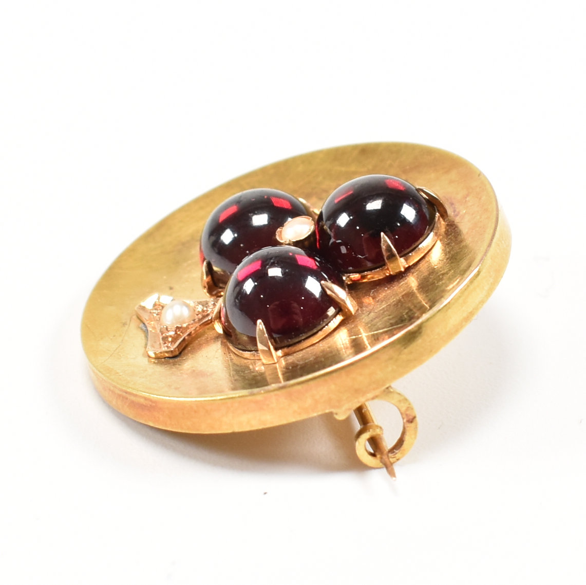 FRENCH 18CT GOLD GARNET & PEARL CLUB BROOCH PIN - Image 5 of 7