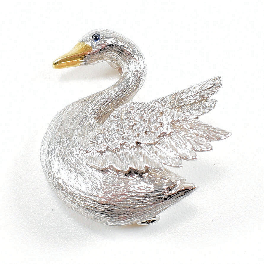 HALLMARKED 18CT GOLD & DIAMOND NOVELTY SWAN BROOCH