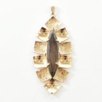 VINTAGE 9CT GOLD & SMOKY QUARTZ NECKLACE PENDANT