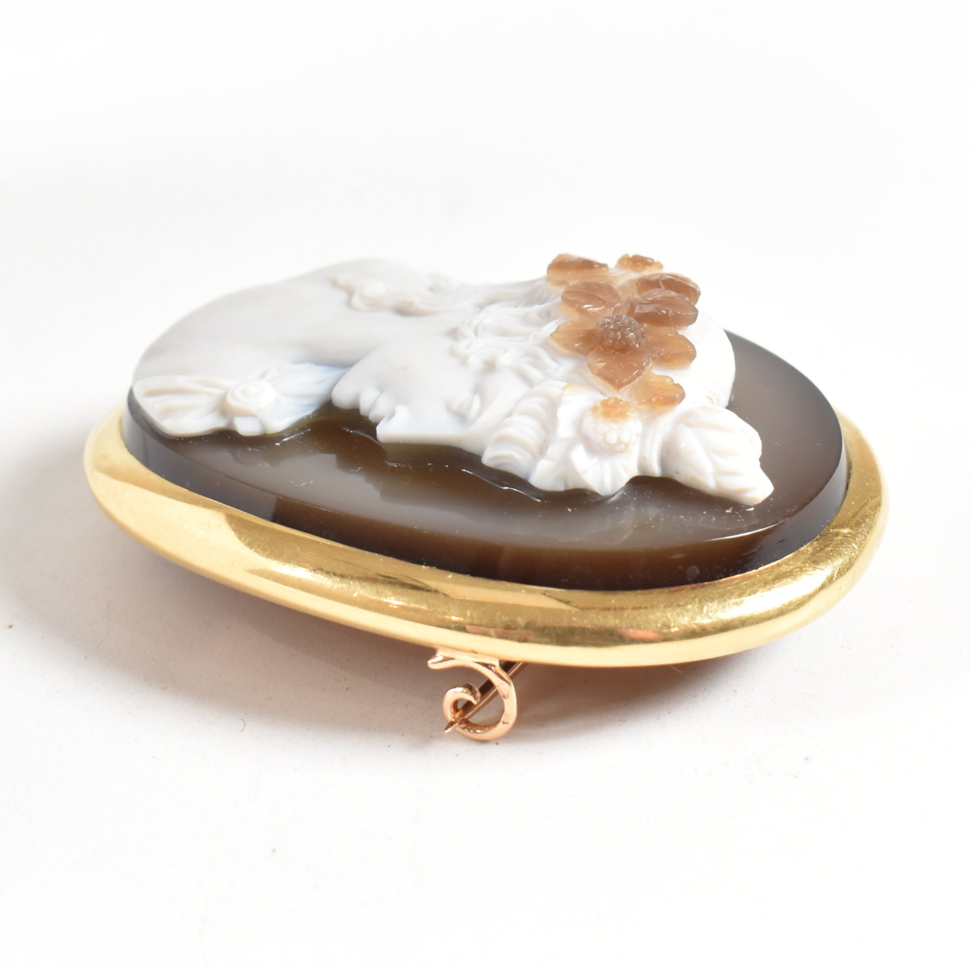 LARGE FRENCH 18CT GOLD AGATE BROOCH PIN - Image 5 of 8