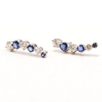 PAIR OF 14CT WHITE GOLD SAPPHIRE & DIAMOND EARRINGS