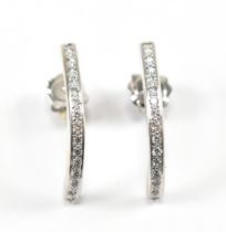 HALLMARKED 18CT WHITE GOLD DIAMOND CURVED LINE EARRINGS