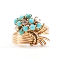 RETRO TURQUOISE & DIAMOND CROSSOVER CLUSTER RING